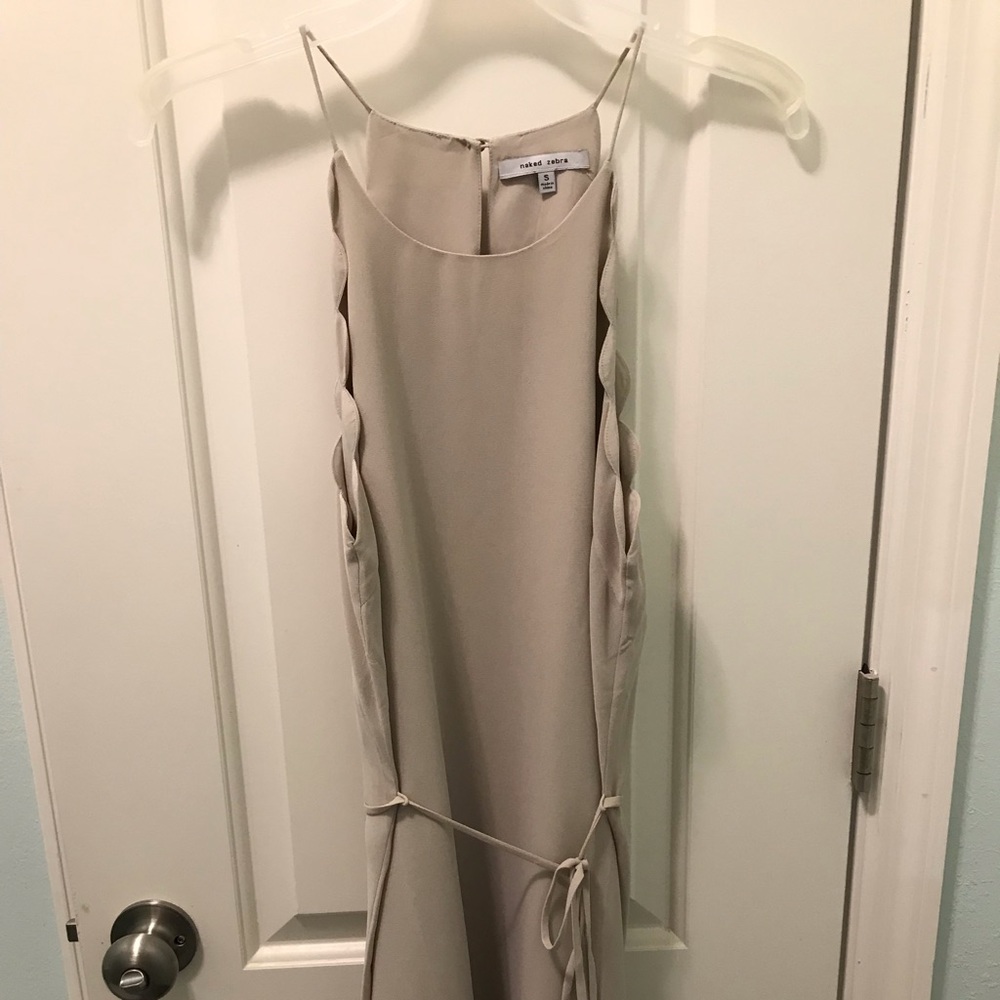 Scalloped Tan Dress with waist tie